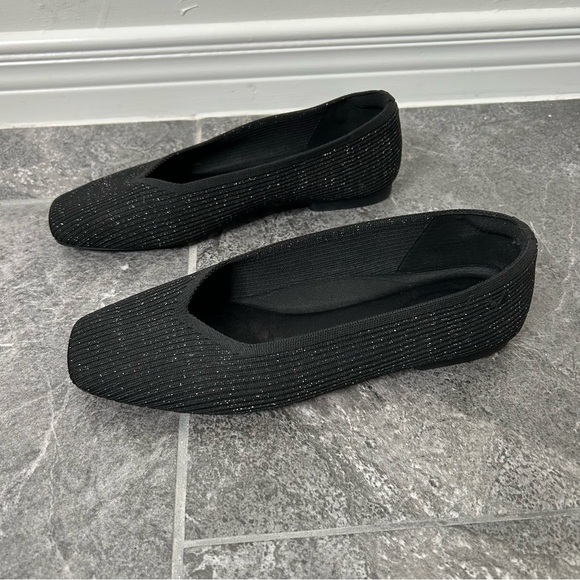 Vivaia Square-Toe V-Cut Flats Black Silver Size 39 US8 Margot Comfort Shoe - Picture 4 of 16